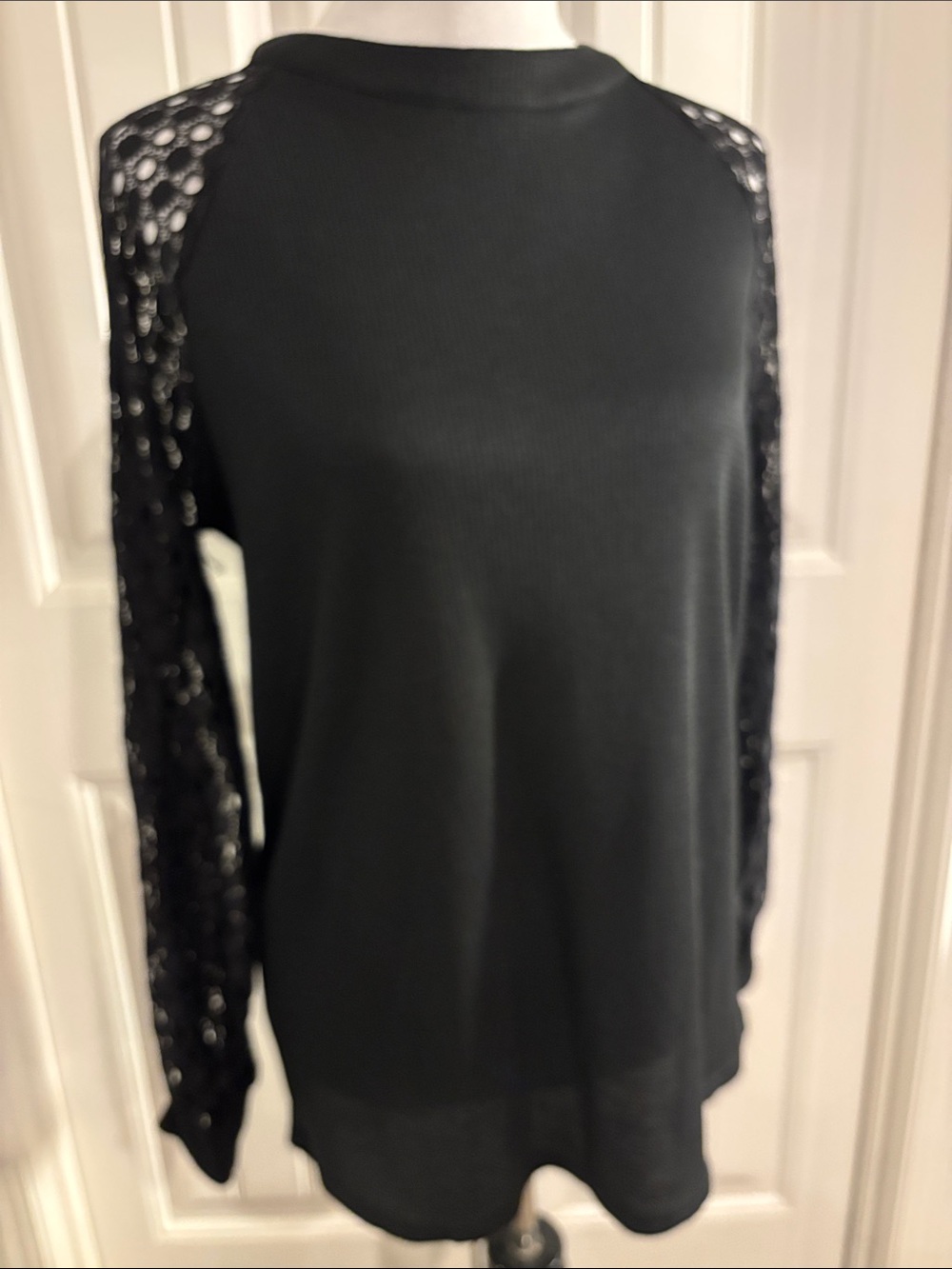 Black Long-Sleeve Lace Accent Women's Top